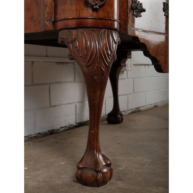 Wood Early 20th Century English Burl Walnut Chippendale-Style Lowboy Ball-and-Claw Console For Sale - Image 7 of 11