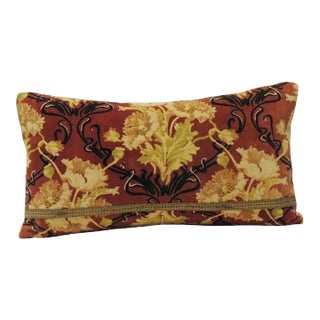 Vintage Art Nouveau Style Gold and Red on Cotton Velvet Bolster Pillow For Sale