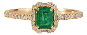 14k Yellow Gold Emerald Diamond Modern Proposal Ring in 14k Yellow Gold Size 4