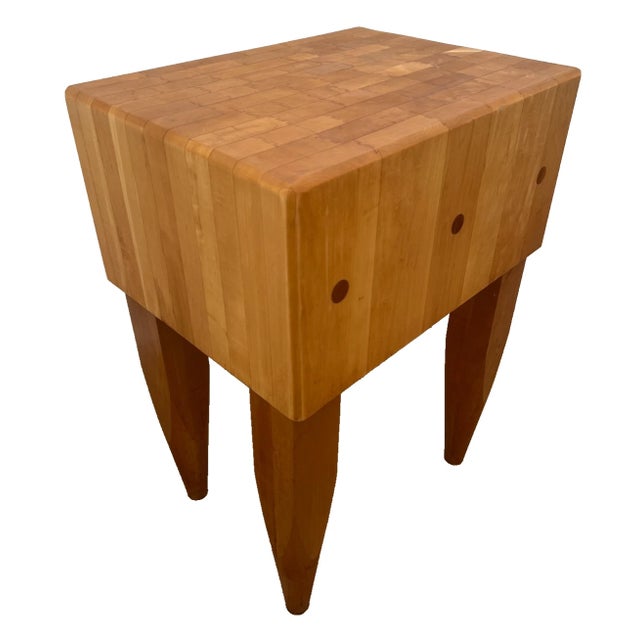 Arts & Crafts Vintage Butchers Block Carving Kitchen Table Solid Dovetail End Maple Slab For Sale - Image 3 of 11