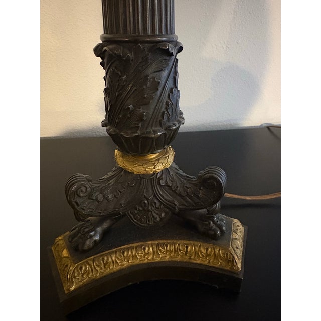 1960s Louis-Philippe Ormolu Antique Lamp With Tole Shade Wax Candles For Sale - Image 5 of 12