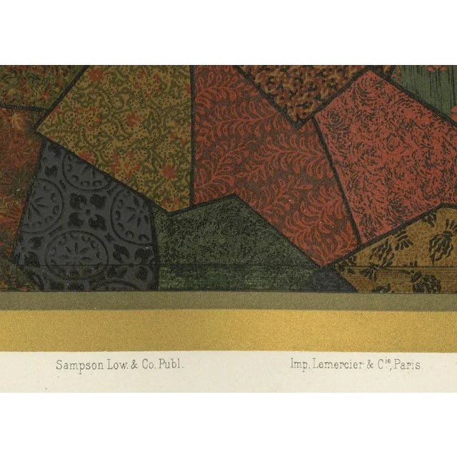 Title: Japanese Textile Patchwork Motif: Antique Lithograph, 1880s : This vibrant lithograph from the 1880s showcases an...