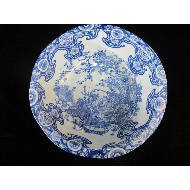 Blue Chinese Cobalt Blue Porcelain Bird & Flower Design Basin Bowl For Sale - Image 8 of 8
