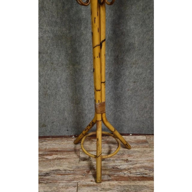 Antique bamboo and rattan coat rack, a work of art from the late 19th to early 20th century. An elegant design with...