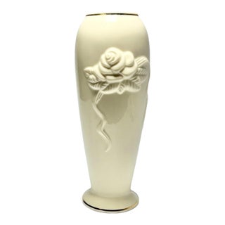 1980s Vintage Lenox Bone China Ivory & Gold Rim “Rose” Bud Vase For Sale