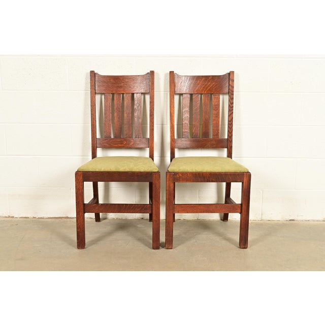 Mission Stickley Brothers Style Antique Mission Oak Arts & Crafts Side Chairs or Dining Chairs, Pair For Sale - Image 3 of 13