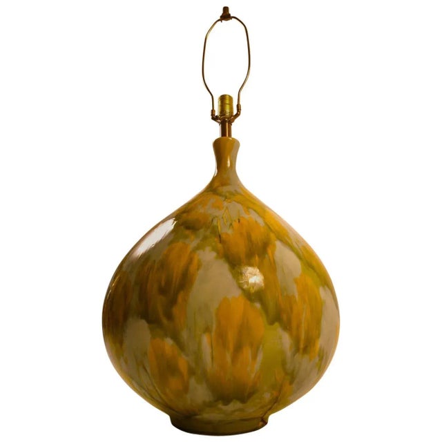 Large Ceramic Drip Glaze Lamp With Original Shade For Sale - Image 9 of 9