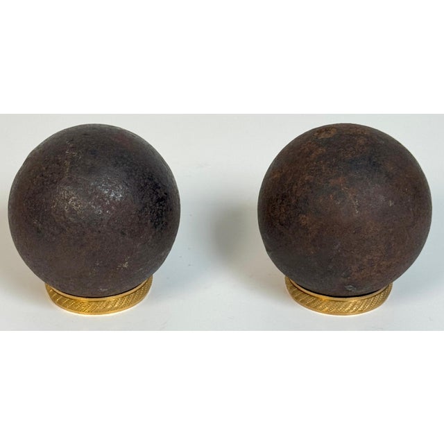 Industrial Pair Confederate Civil War Cast Iron Cannonballs with Century Ormolu Mounts For Sale - Image 3 of 18