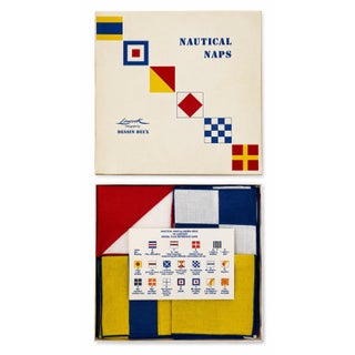 Vintage Set 12 Leacock Nautical Naps Signal Flag Linen Cocktail Napkins For Sale