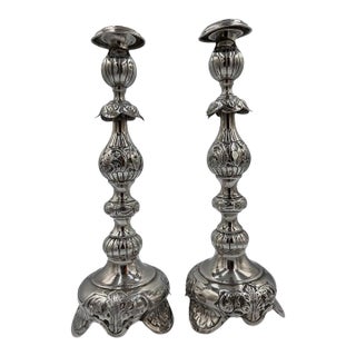 Antique Sterling Silver Baroque Revival Candlesticks With Repoussé - a Pair For Sale