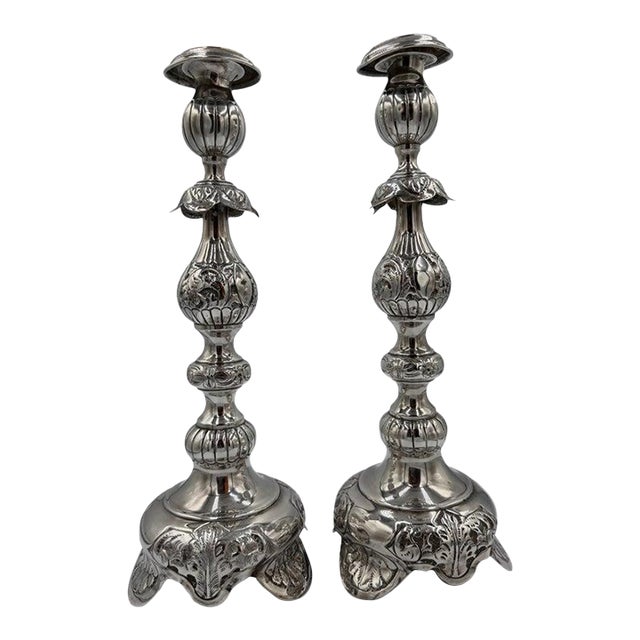 Antique Sterling Silver Baroque Revival Candlesticks With Repoussé - a Pair For Sale