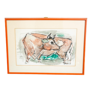 Mid Century Modern Watercolor George Constant Bull Signed Painting Original
