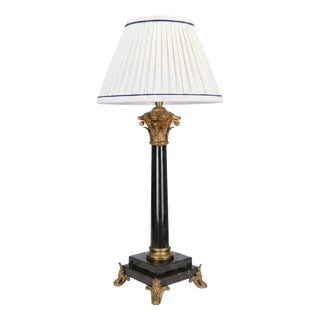 Antique 19th Century French Black Marble Column Table Lamp with Gilt Rococo, 1890 For Sale