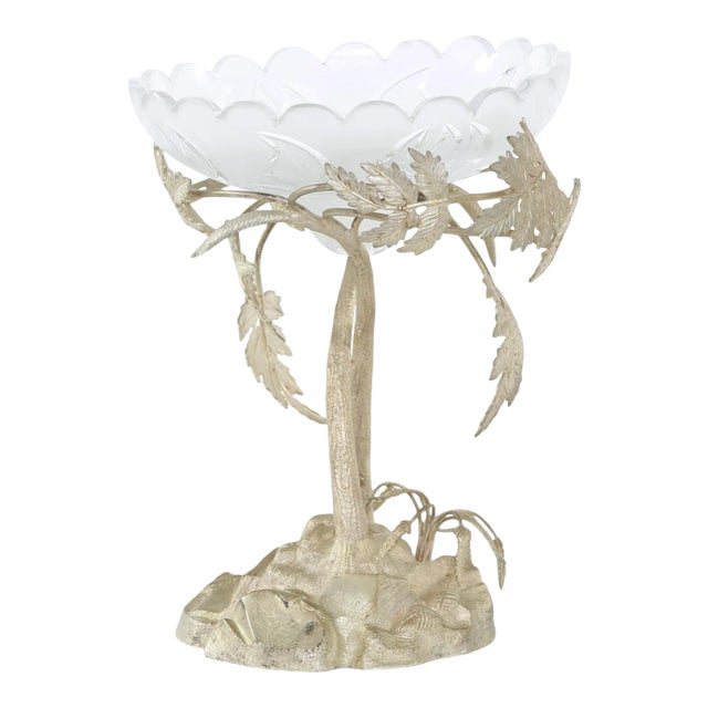 English Silver Plated Stand / Crystal Bowl Piece For Sale