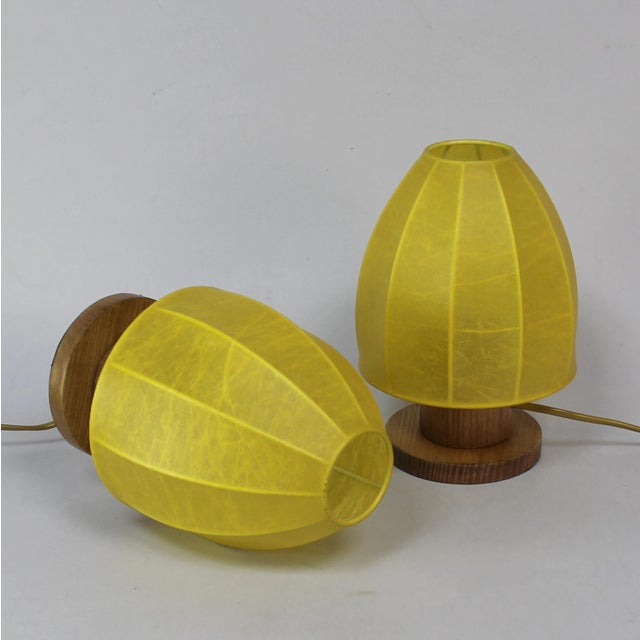 Brutalist Cocoon and Wood Table Lamps, 1970s, Set of 2 For Sale - Image 3 of 5