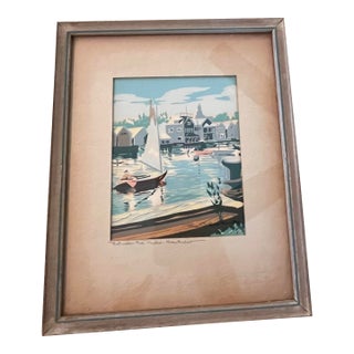 Circa 1950 Roy Clifford Smith “Between the Docks – Nantucket” Signed Serigraph For Sale