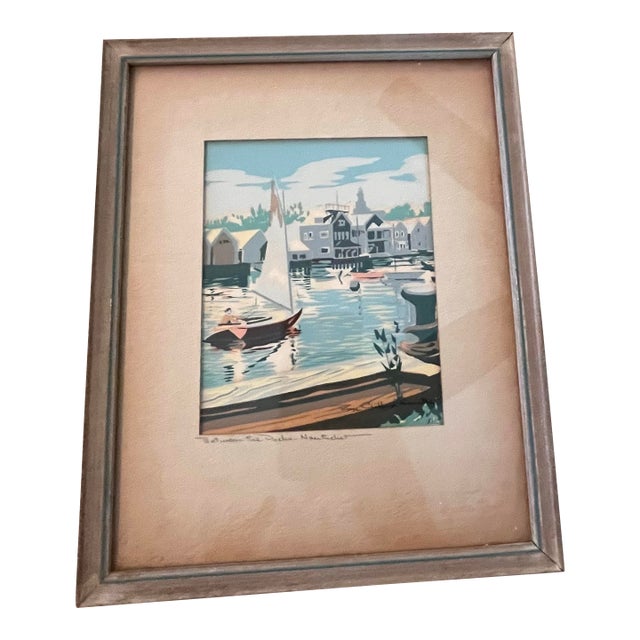 Circa 1950 Roy Clifford Smith “Between the Docks – Nantucket” Signed Serigraph For Sale