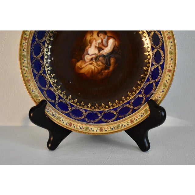 1930s Vintage Victoria Czechoslovakia Porcelain Cabinet Plate Cobalt Blue Gold For Sale - Image 5 of 13