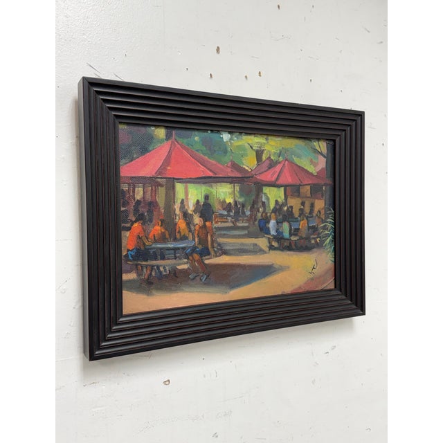 Transitional William Daniel Pfahl Pittsburgh Zoo Outdoor Cafe Oil on Canvas, Circa 2008 For Sale - Image 3 of 12