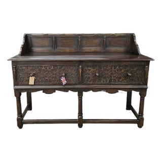 Mid 19th Century Jacobean Oak 2 Drawer Sideboard With Turned Legs and Stretcher Base For Sale