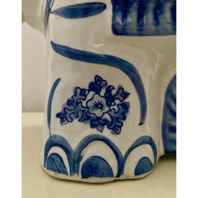 Vintage Ceramic Chinoiserie Blue & White Elephant Plant Stand or Garden Stool For Sale - Image 12 of 12