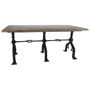 Marble-Top Banker's Table With Wrought Iron Base by Samuel Yellin