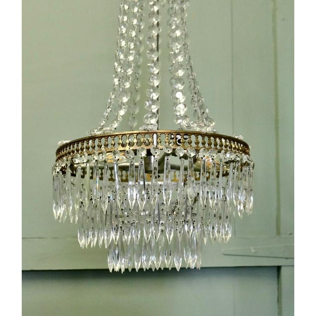 Glass Large French Empire Tent and Waterfall Chandelier, 1930 For Sale - Image 7 of 9