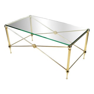 French Hollywood Regency Coffee Table in Brass-Plated Metal with Glass Top in the style of Maison Jansen, 1960s For Sale