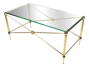 French Hollywood Regency Coffee Table in Brass-Plated Metal with Glass Top in the style of Maison Jansen, 1960s
