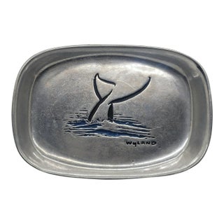 Late 20th Century Wilton Armetale Wyland Whale Tail Bread Tray Pewter Metal Serving Dish For Sale