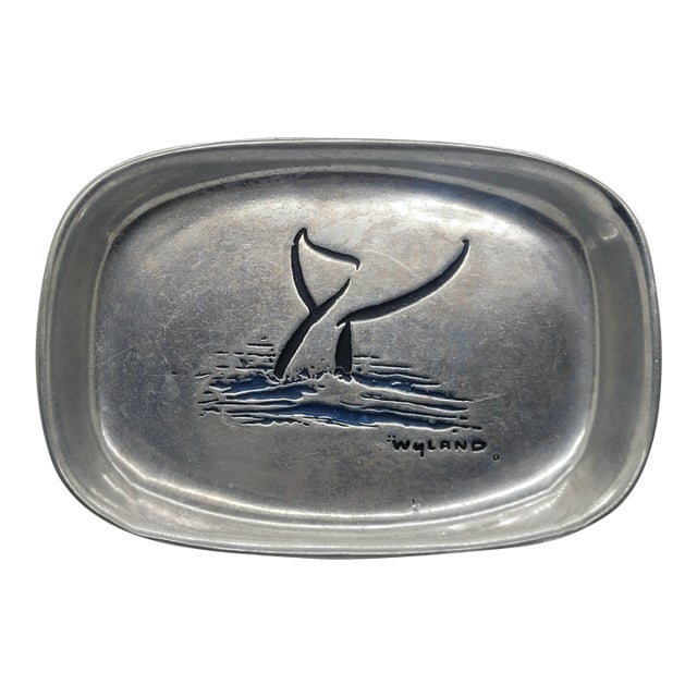 Late 20th Century Wilton Armetale Wyland Whale Tail Bread Tray Pewter Metal Serving Dish For Sale