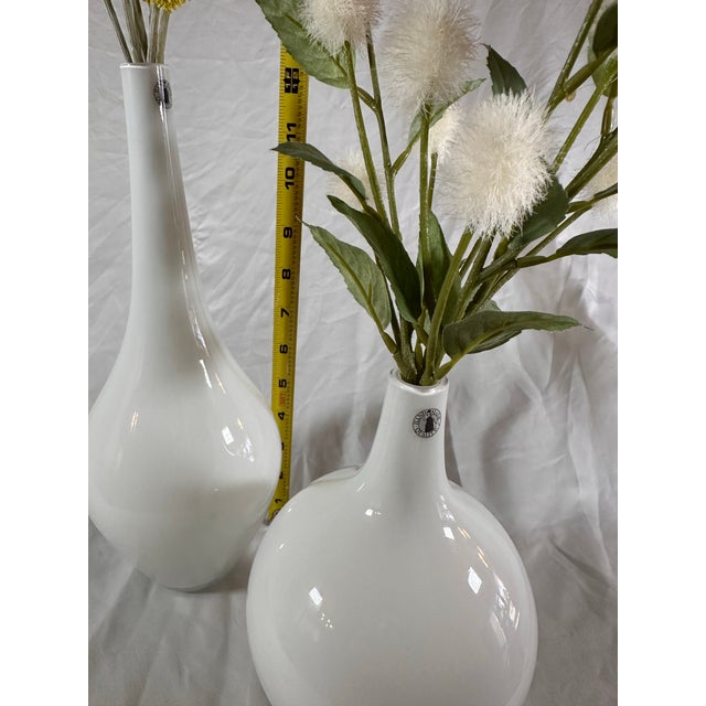 1990s A Beautiful Pair of White Glass Bed Vases For Sale - Image 5 of 8