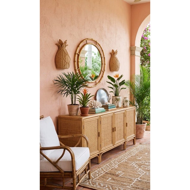 Pair of Vintage Palm Beach Style Woven Rattan Pineapple Wall Sconces For Sale - Image 11 of 11