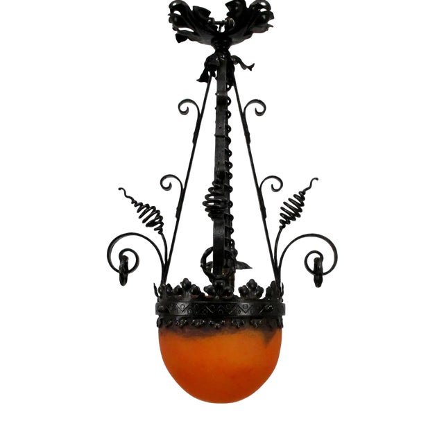 Art Nouveau Forging and Glass Pasta Lamp For Sale