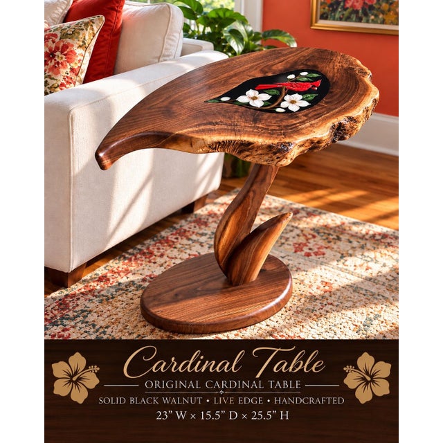 Handcrafted Black Walnut Cardinal Accent Table | Sculptural Nature Art For Sale - Image 10 of 10