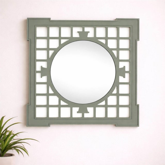 English Geometric Lattice Frame Wall Mirror 23.5"SQ For Sale - Image 3 of 3