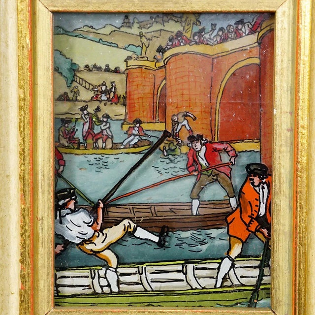 Mid 20th Century Three Vintage Behind Glass Paintings With Biedermeier Scenes For Sale - Image 5 of 8