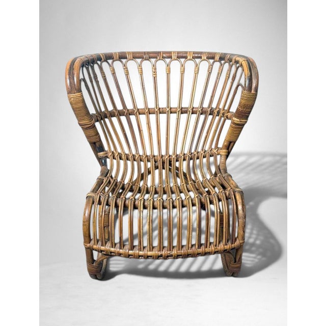 Mid 20th Century Danish Organic Modern Rattan Lounge Chair in the Style of Viggo Boesen For Sale - Image 5 of 17