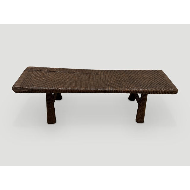 Andrianna Shamaris Impressive Hand Carved Espresso Stained Teak Wood Bench For Sale - Image 16 of 18