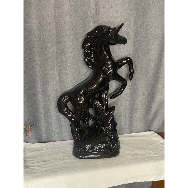 Ceramic Monumental Royal Haeger Pottery Black Ceramic Rearing Unicorn For Sale - Image 7 of 10