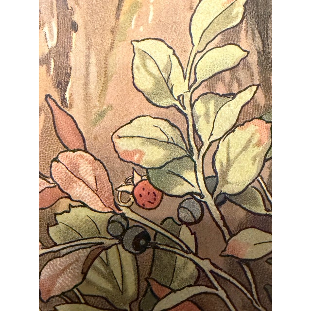 Late 19th Century Antique 1890s Jugendstil Grouse Lithograph Art Nouveau Bird Pair Mission Frame Reproduction For Sale - Image 5 of 7