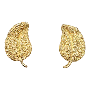 Vintage 1970s Signed Napier Goldtone Bumpy Leaf Clip Earrings - 2 Pieces