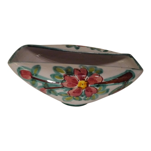 Vintage Mid 20th Century Rolled Bowl / Vase Tito Corti T.C. Italy Art Pottery Flowers For Sale