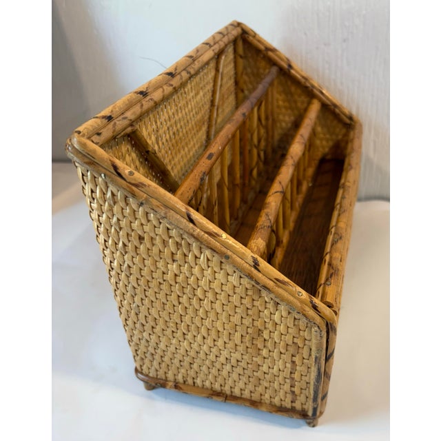 Very nice Vintage Bamboo And Rattan Letter Holder Desk Organizer!