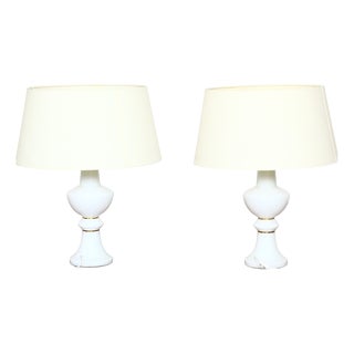 Swedish Table Lamps in White Opal Glass by Uno and Östen Kristiansson for Luxus, 1960s, Set of 2 For Sale