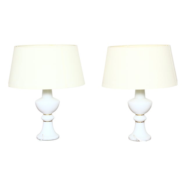 Swedish Table Lamps in White Opal Glass by Uno and Östen Kristiansson for Luxus, 1960s, Set of 2 For Sale