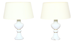 Swedish Table Lamps in White Opal Glass by Uno and Östen Kristiansson for Luxus, 1960s, Set of 2