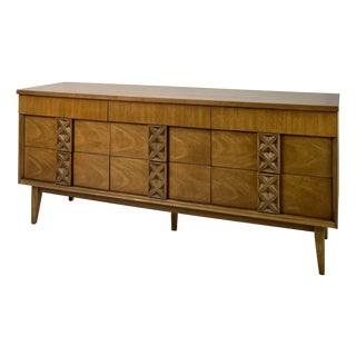 Mid-Century Modern Bassett "Zenith" Walnut Triple Dresser For Sale