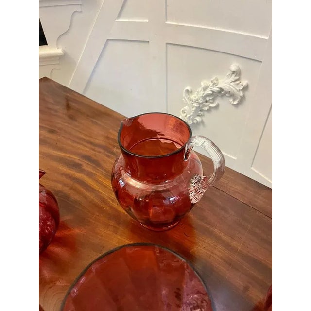 Glass Antique Victorian Cranberry Glass Items, 1880, Set of 7 For Sale - Image 7 of 9