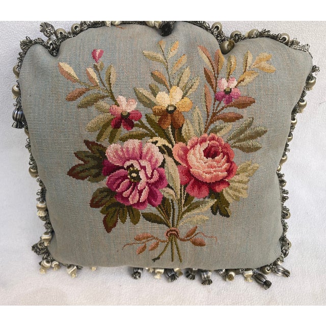 Enhance your home with this beautiful decorative pillow upholstered in authentic Aubusson tapestry surrounded by tassels....